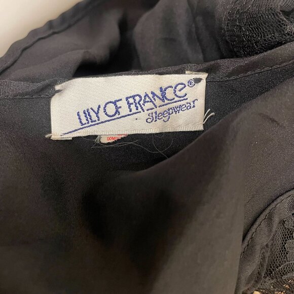 80s Vintage Lily Of France Black Nylon Deep V Teddy Jumper with Lace Trim Size M - Picture 6 of 7